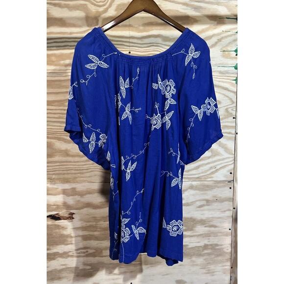Catherines Gauzy Cotton Tunic Women's Size 2X Blue Embroidered Flowy Boho - Picture 2 of 10